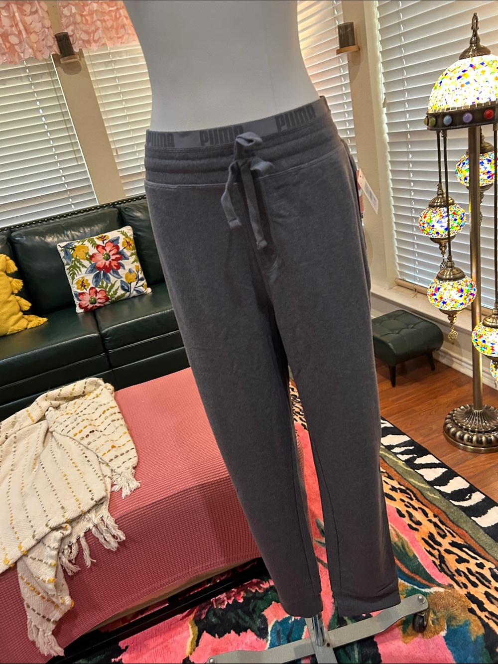 Puma Charcoal Gray Mens  Drawstring Joggers